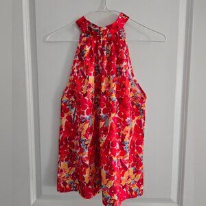 SHEIN Red Orange Floral Halter Tank Top